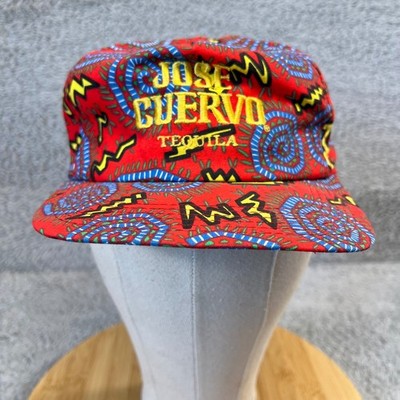 Vintage Jose Cuervo Tequila Hat Red All Over Print 90s Aztec Abstract Funky USA