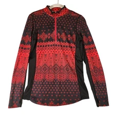 Snow Angel Nordic Ski Base Layer Top S Red Black Quarter Zip Fair Isle