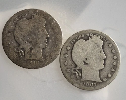 1907 & 1910 Barber Silver Quarters | Set of 2 | Philadelphia Mint