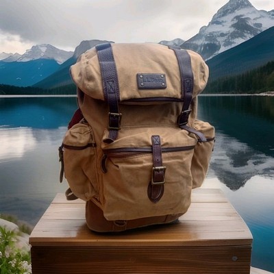 bug vintage canvas fabric cotton leather backpack bookbag Vintage LL BEAN Backpack Continental Rucksack Cotton Canvas Leather Backpack