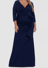 Xscape Women's Blue Side-Ruffle V-Neck USA Ruched Gown Dress Plus Size 16W