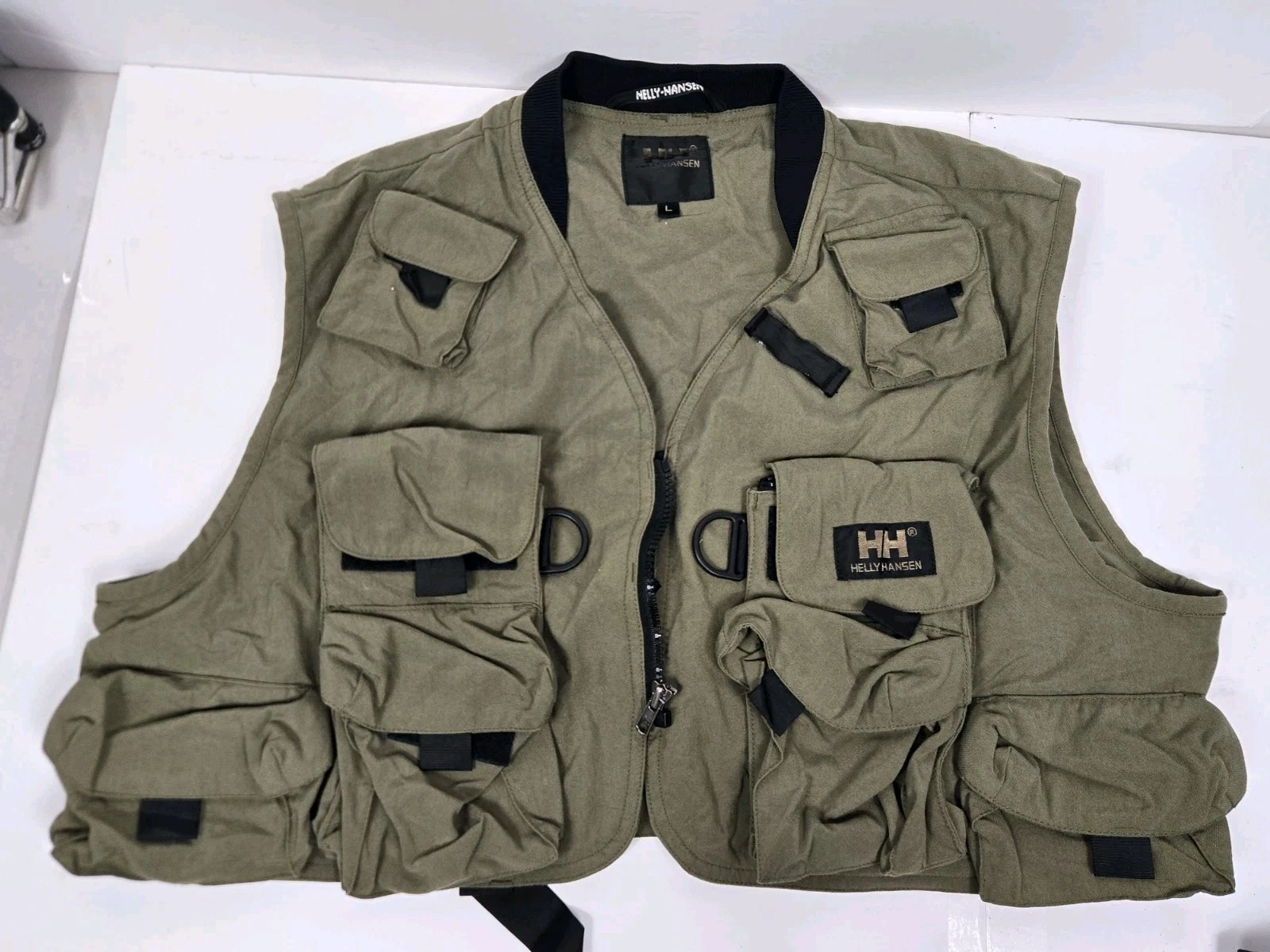 Vintage 90s Helly Hansen Fly Fishing Tactical Vest Men’s Size Large Khake Green