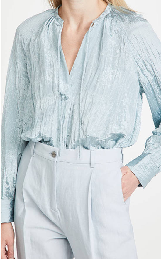 $295 NWT VINCE POET POPOVER LONG SLEEVE BLOUSE TOP NEW SKYLIGHT BLUE SZ  L RARE