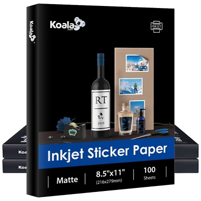 300 Sheets Koala Sticker Paper 8.5x11 Matt White Full Sheet Label Inkjet / Laser