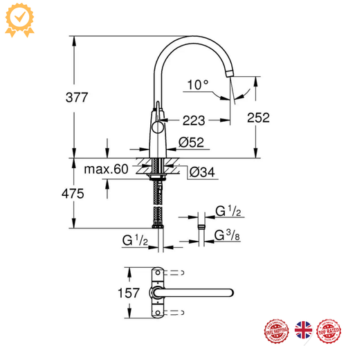 Grifo mezclador de cocina Grohe Ambi de doble palanca cromo 30189000 - Imagen 5 de 12