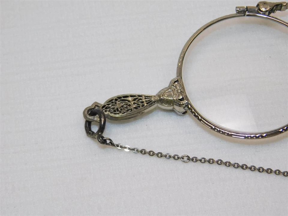 Antique 1917 14k WGF on Sterling Silver Chain Art Deco Lorgnette Glasses - Image 3 of 4