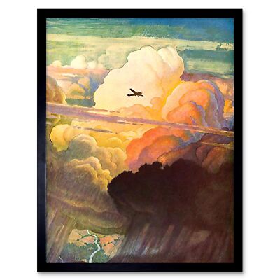 Painting Vintage Sky Clouds Aeroplane Flight 1938 12X16 Inch Framed Art Print