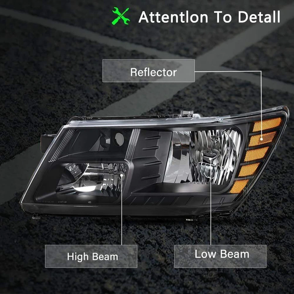 For 2009-2019 Dodge Journey w/ Black Trim Headlight Both Sides Headlamps Set - Image 3 of 4