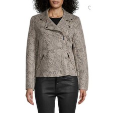 Catherine Malandrino Moto Faux Leather Jacket Small Snake-print Asymmetrical Zip