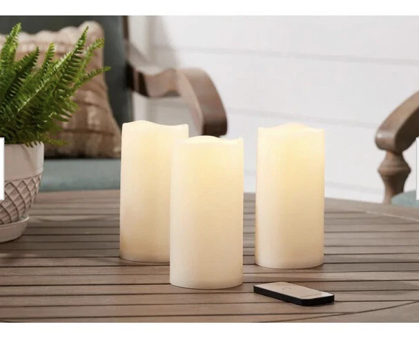 Hampton Bay Set Of 3 Resin Outdoor Indoor Candles With Remote NIB