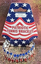 Patriotic Red White Blue Charm Tennis  Bracelet 