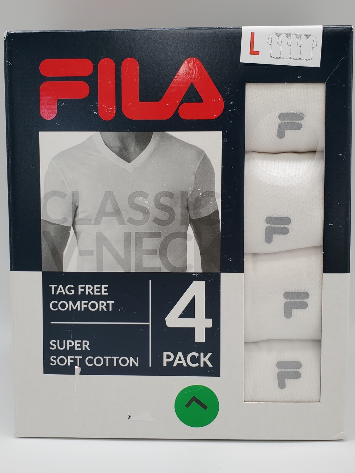 FILA Men's M L XL Classic V Neck Short Sleeve White Cotton T Shirts 4 Piece Set