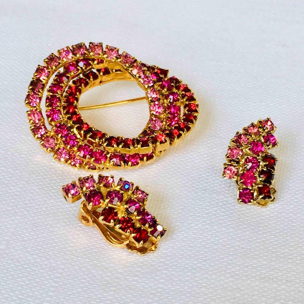 Vtg. 3 Interlocking Ring Rhinestone Deco. Circle … - image 2