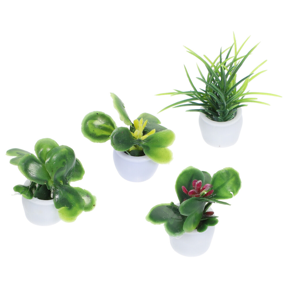 4 Mini Fake Potted Trees for Dollhouse or Model Displays