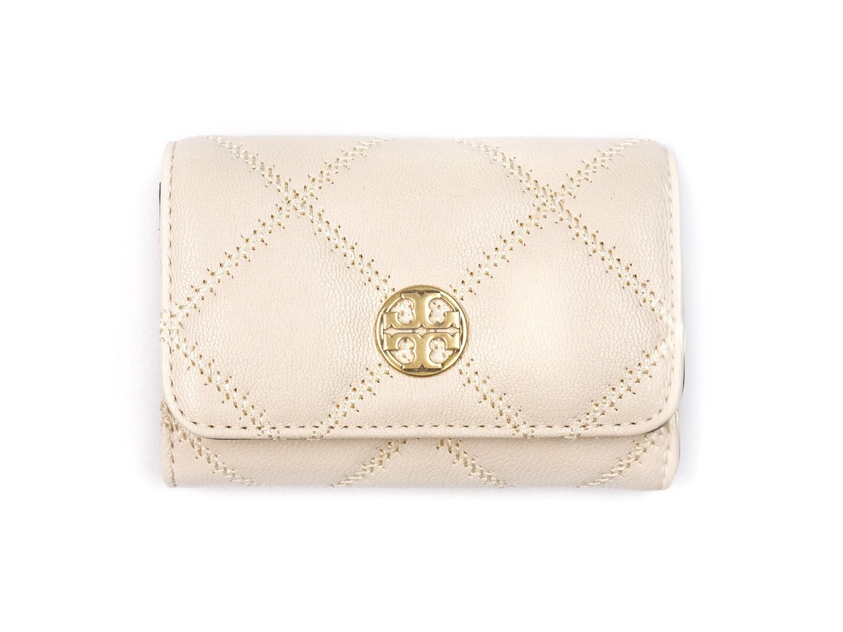 Tory Burch WILLA Brie Quilted Leather Card Case Coin Pouch Wallet