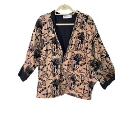 Indo-pacific Jacket Vintage Batik Handmade Reversible Brass Buttons Dolman Black