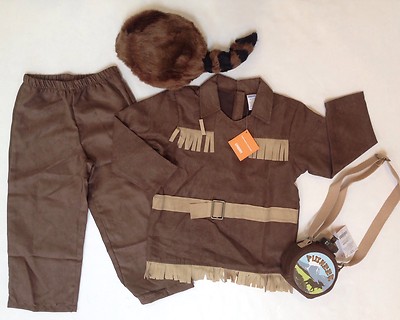 NWT Gymboree XS 3/3T-4/4T Pioneer Frontier Costume Cap & Canteen Crockett Boone