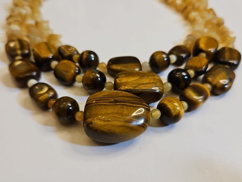 Jay King Desert Rose Trading~3 Strand Tiger Eye & Quartz ~ Sterling Silver 17"L - Picture 6 of 9