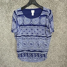 Chicos Top Womens 1 US Medium Blue Mesh Flutter Sleeve Blouse Casual Ladies