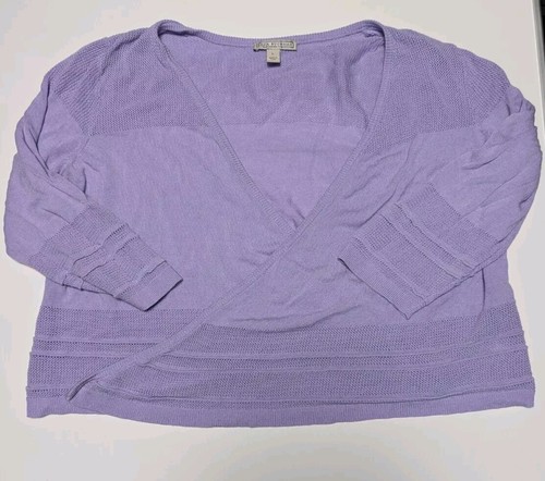 Dana Buchman Sweater Women Large Purple Open Knit Cardigan 3/4 Sleeve