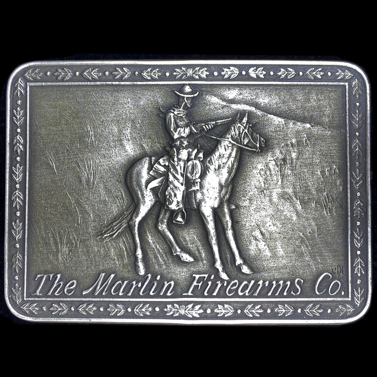 Rare Sterling Silver Marlin Firearm Cowboy Horse Western 83 NOS Vtg Belt Buckle