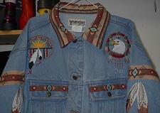 EAGLE/EAGLE FEATHER JEAN JACKET EMBROIDERED NATIVE AMERICAN LOOKING