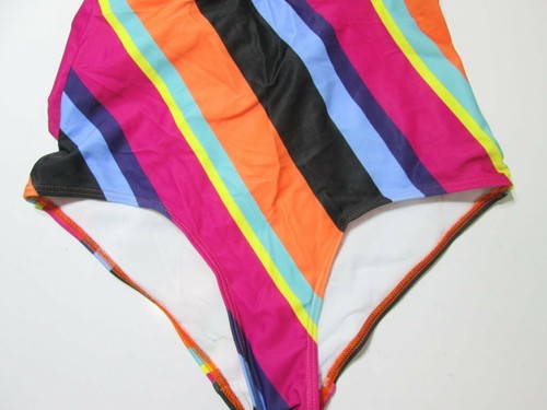 Modcloth Womens Size S One Piece Swimsuit Multicolor Lined Cups Halter Striped - 第 3/7 張圖片