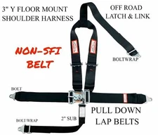 OFF ROAD 5 POINT SAFETY HARNESS 3" SEAT BELT Y FLOOR MOUNT BOLT IN BLACK