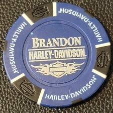 BRANDON HD ~ FLORIDA (Blue/Black design 1) Harley Davidson Poker Chip CLOSED