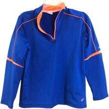 Asics 1/4 Zip Blue with Orange accents fleece line Size Large