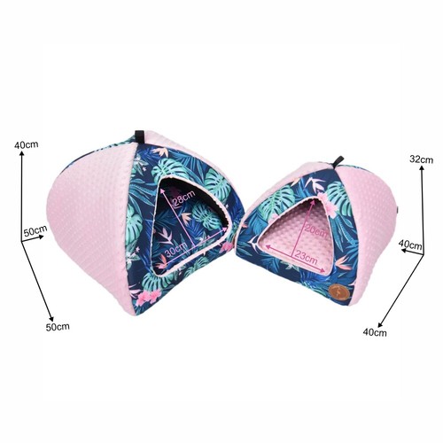 Cueva para perros WauWau / Cueva para gatos / Bella tropical / Rosa Minky 40 cm x 40 cm - Imagen 7 de 8