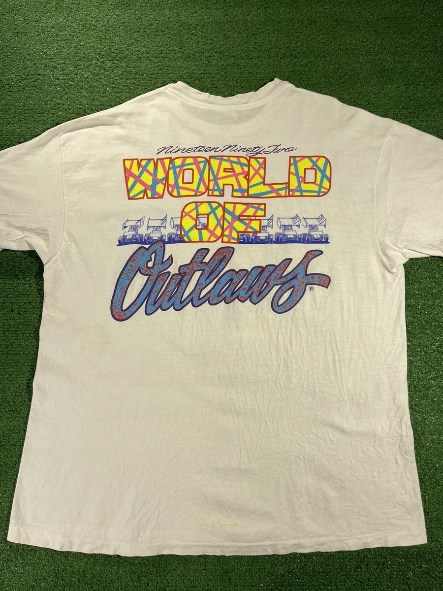 Vintage 90s World Of Outlaws Dirt Racing T Shirt Adult Size Extra Large White