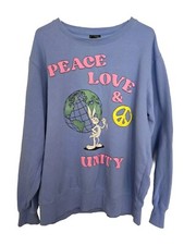Looney Tunes Bugs Bunny Sweatshirt Size L Blue Peace Love Unity Puff Paint Style
