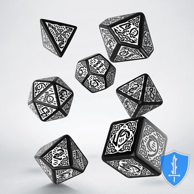 Q-Workshop Celtic Dice Set (7) 3D Black/White D&D RPG