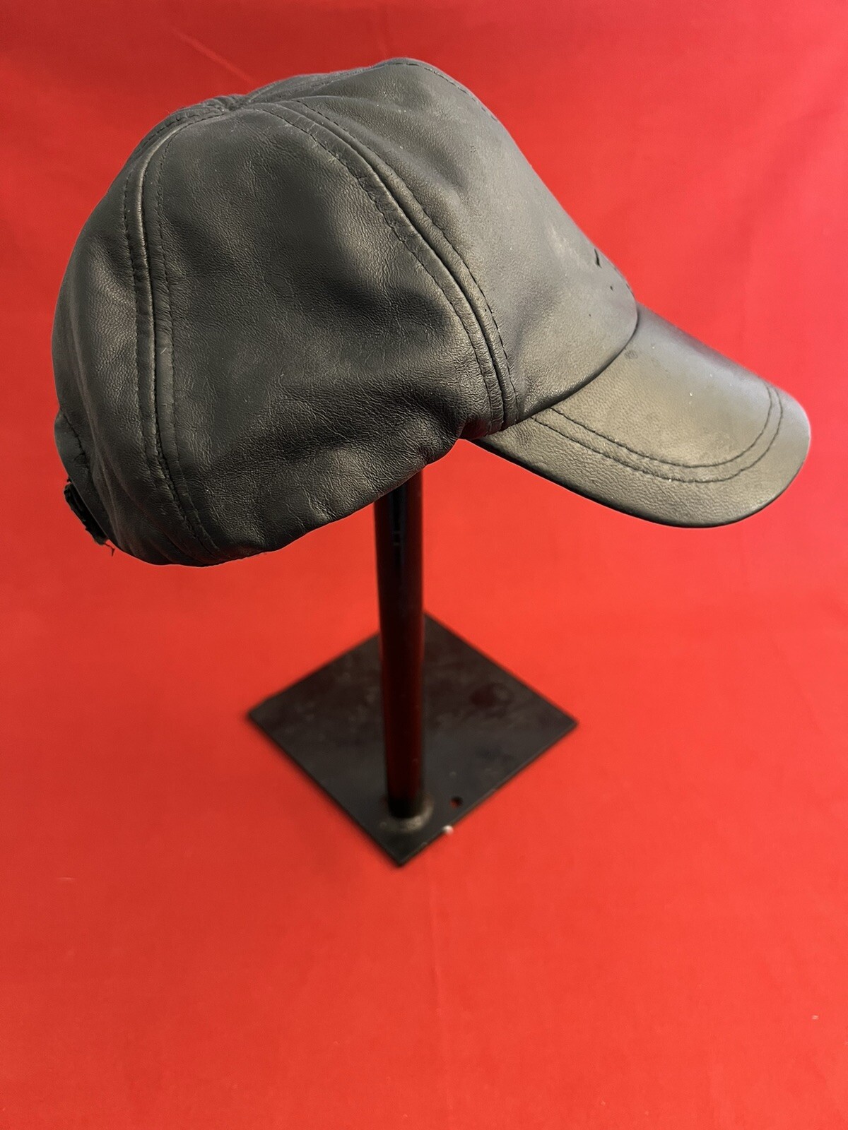 GENUINE LEATHER CAP Solid Black Adjustable Motorc… - image 6