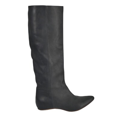 Maison Margiela for HM Stiefel schwarz Leder kniehoch flach minimalistisch spitz UK 4