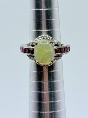 STS Sterlingsilber 925 äthiopischer Opal rosa Turmalin Topas Heiligenschein Ringgröße 7