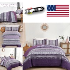 Boho Quilt Set King Size Purple Lightweight Microfiber All Season Bedding