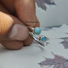 Handmade Round Larimar Ring: 925 Sterling Silver Gemstone Ring All Size