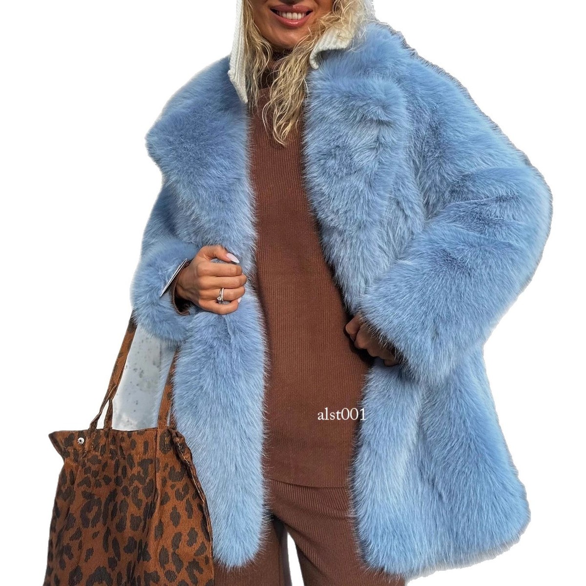 Winter Womens Lapel Collar Mid Long Faux Fur Coats Overcoat