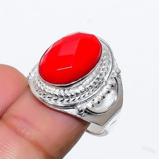 Red Coral Gemstone Handmade 925 Sterling Silver Jewelry All Size Ring For Gift