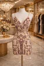 PrettyLittleThing Nude/Champagne Sequin Bodycon Mini Dress US 0 NWT XS