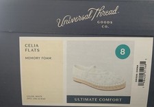 Universal Thread Lace Floral Memory Foam Slip-On Flats White Women's Size 8