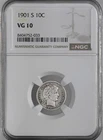 1901-S  10C BARBER SILVER DIME "SAN FRANCISCO" NGC VG10 #8404752-033 LOOKS FINE