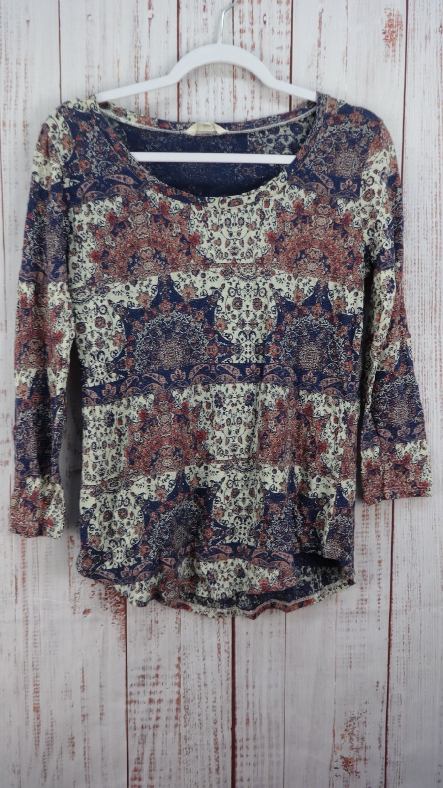 Lucky Brand Blouse Womens Small Casual Boho Peasant Floral Pull Over Long Sleeve