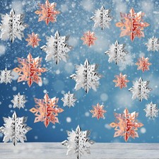 Winter Christmas Snowflake Decorations Indoor, 36PCS 3D Silver Rose Gold Snow...