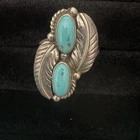 Vintage Sterling Silver Turquoise Ring Size 8 Double Stone Feather Bead