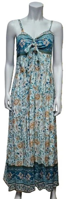 Lady 88 Classique Collection Femmes Joli Long Bleu Floral Robe UK L/XL - Photo 1/4