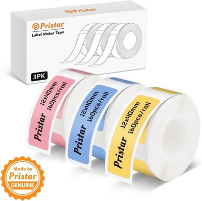 3 Rolls 12mmx40mm Pink+Gelb+Blau Selbstklebendes Thermoband Etiketten 160pcs/set