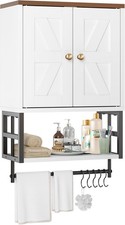 Bathroom Wall Cabinet, Farmhouse Medicine Storage with Towel Bar, White  2